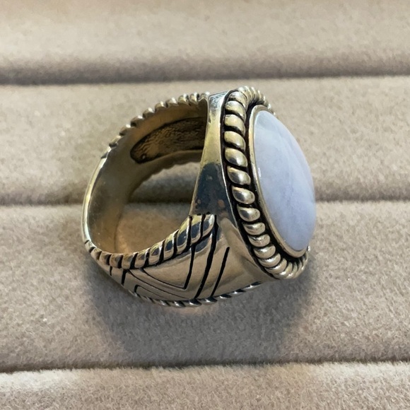 Carolyn Pollack Beautiful Sterling Silver Blue Beige Lace Agate Ring - Picture 3 of 5